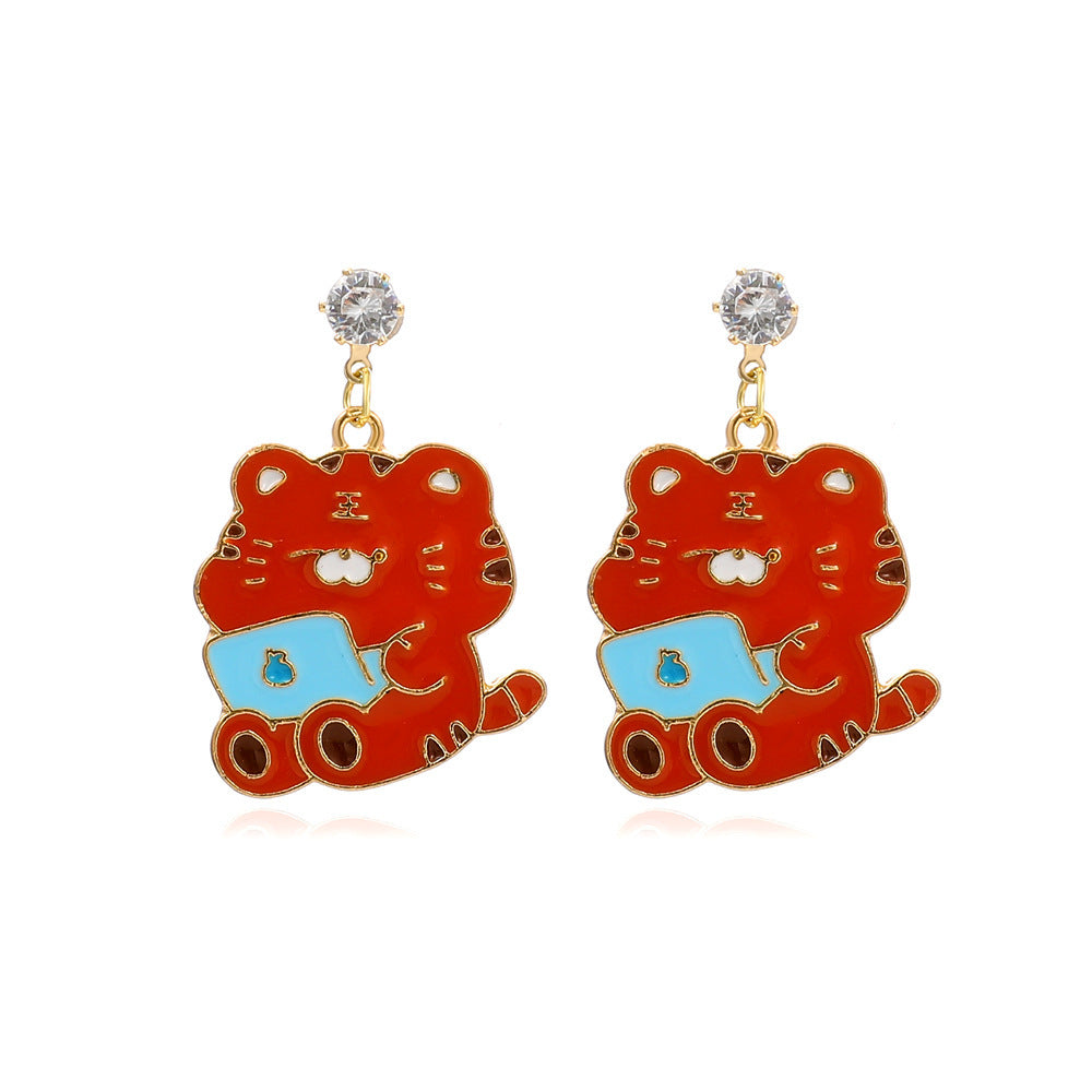Chinese Zodiac Tiger Earrings Cute Animal Jewelry for Women