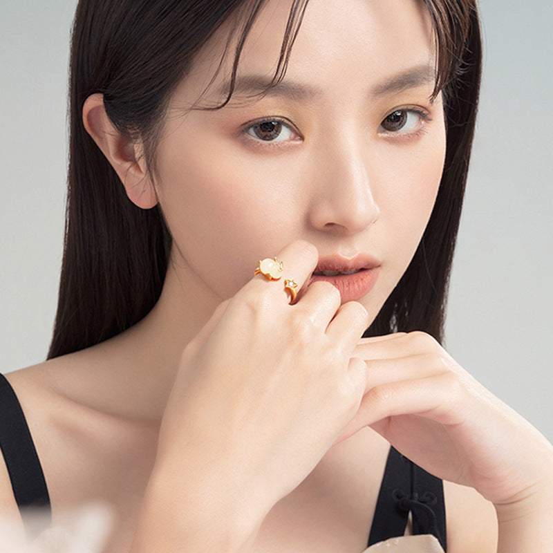 Trendy einfaches süßes Tierjahr Jade Hase Ring
