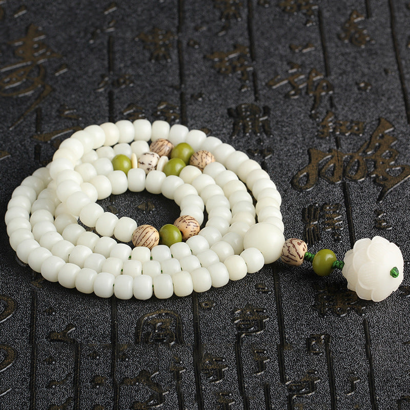 White Bodhi Root 108 Bead Bracelet Spiritual Ethnic Jewelry-3