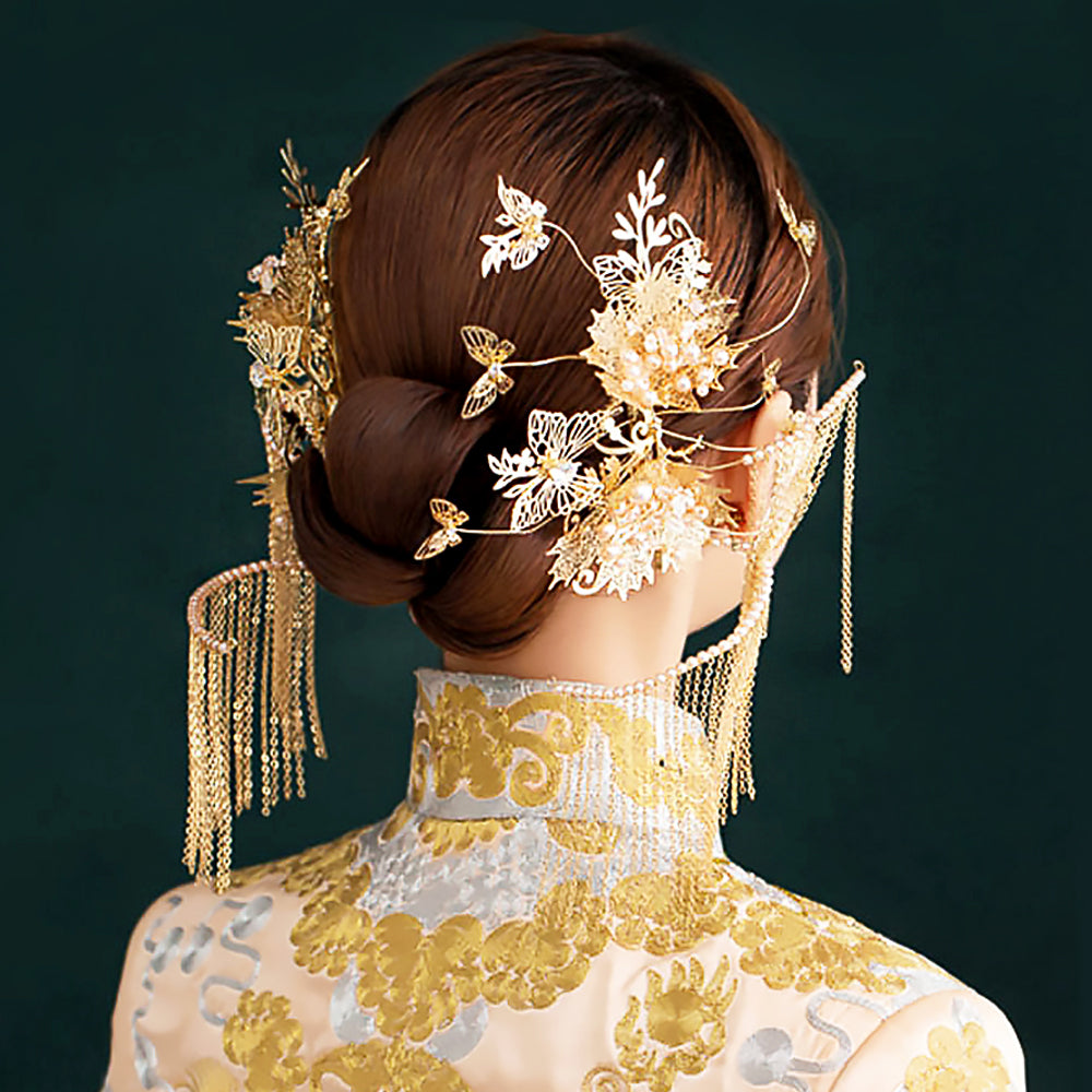 Maple Leaf Tassel Earrings and Hair Accessories Bridal Jewelry for Bride-1