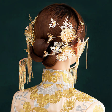 Maple Leaf Tassel Earrings and Hair Accessories Bridal Jewelry for Bride-1