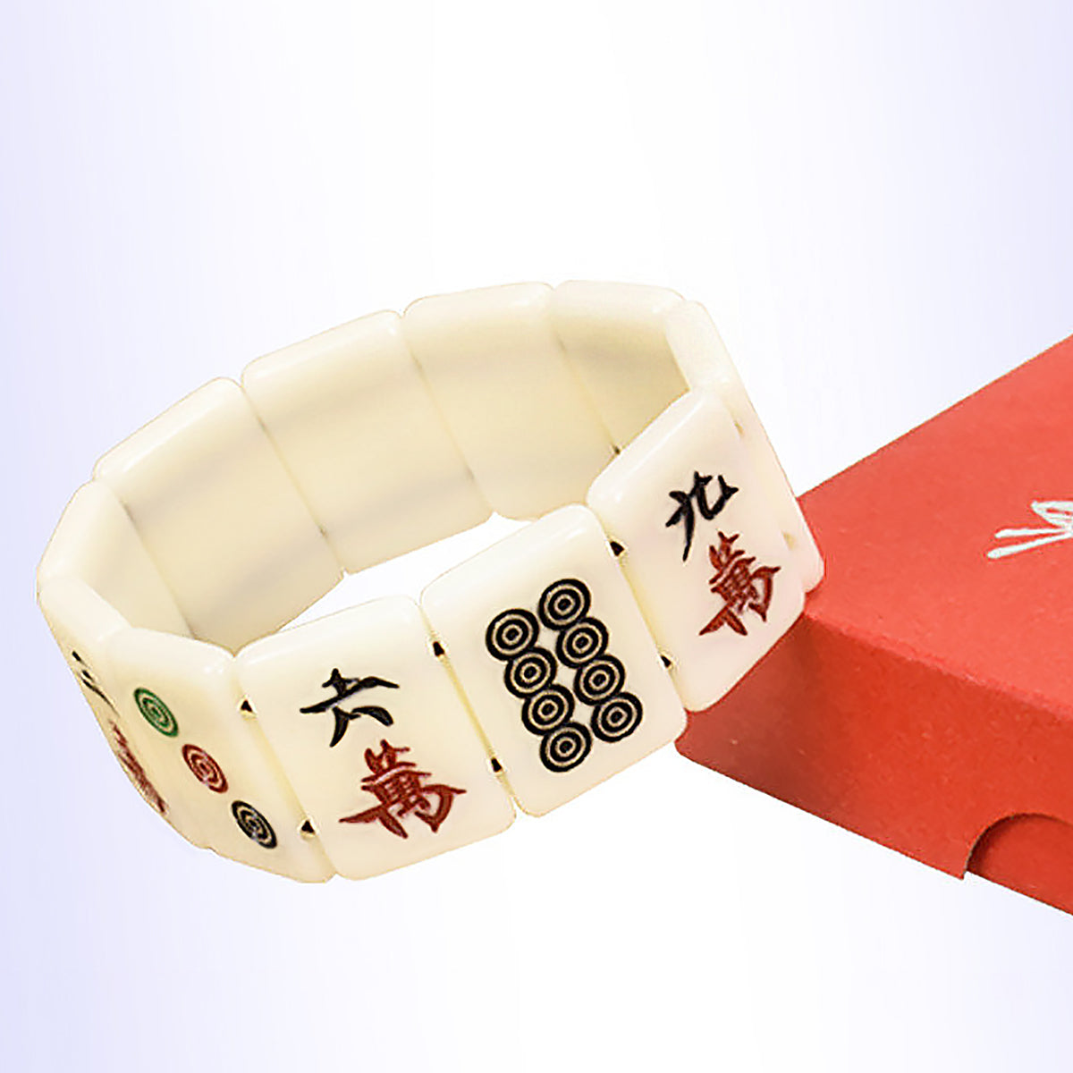 White Acrylic Lucky Mahjong Beads Bracelet for Women & Men-3
