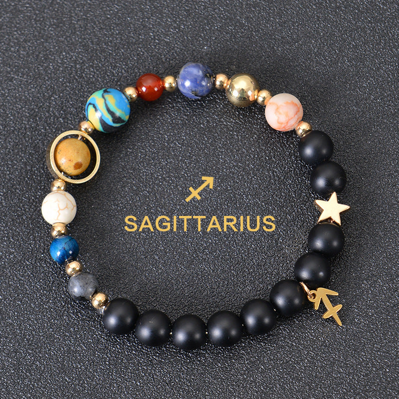 Twelve Constellations Zodiac Bracelet – Natural Stone & Planet Beads-16