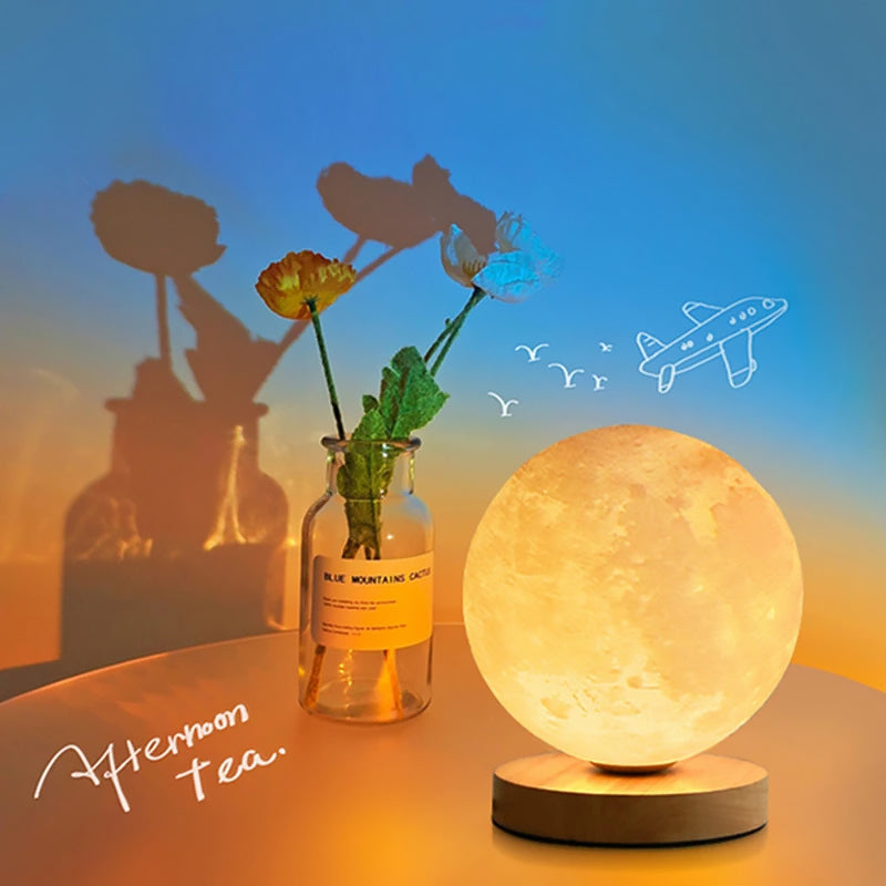 Creative 3D Magnetic Rotating Moon Lamp 3 Color  Lunar Night Light Room Decor