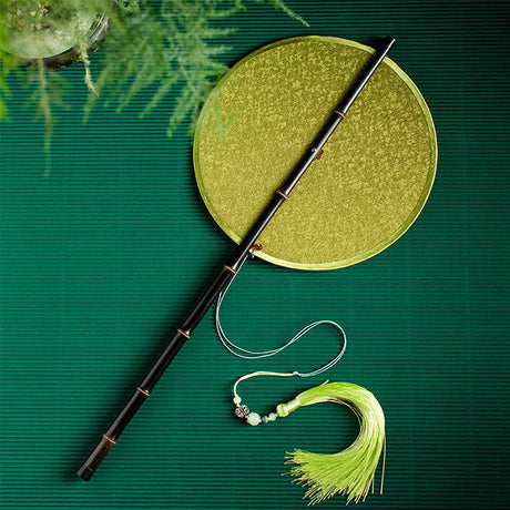 Chinese Embroidery Waist Fan with Traditional Purple Bamboo Handle Large Round Fan-3
