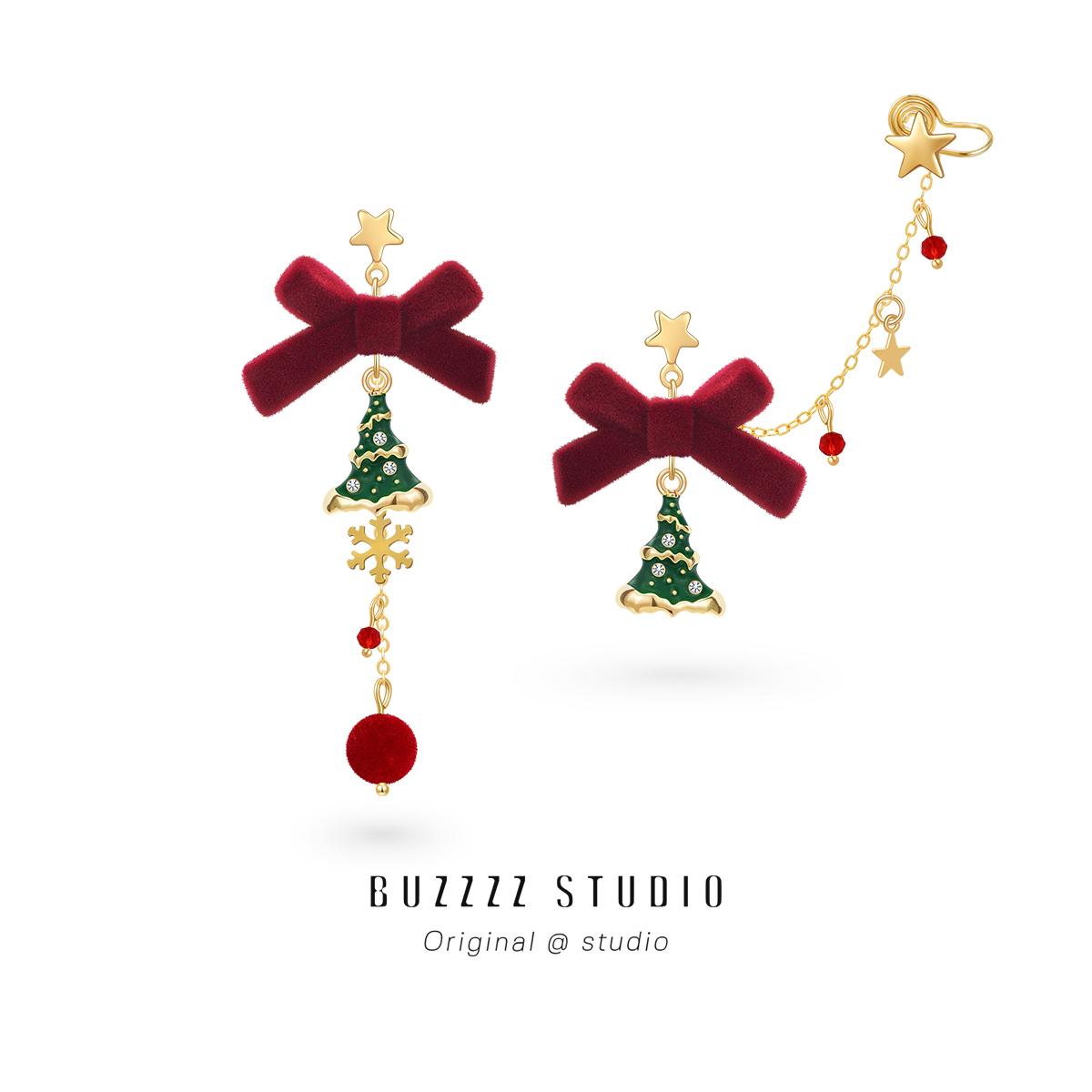 2025 Christmas Bow & Tree Earrings or Ear Clips – Festive Jewelry Gift