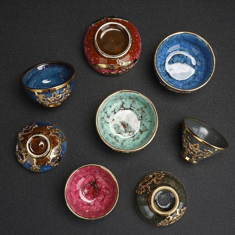 Golden eingelegter Jade Tecup Ofen geändert handgezogen