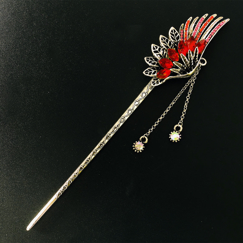 Feather Rhinestone Long Tassel Super Fairy Retro Hanfu Ancient Costume Coil Hair Headdress Bride Hairpin