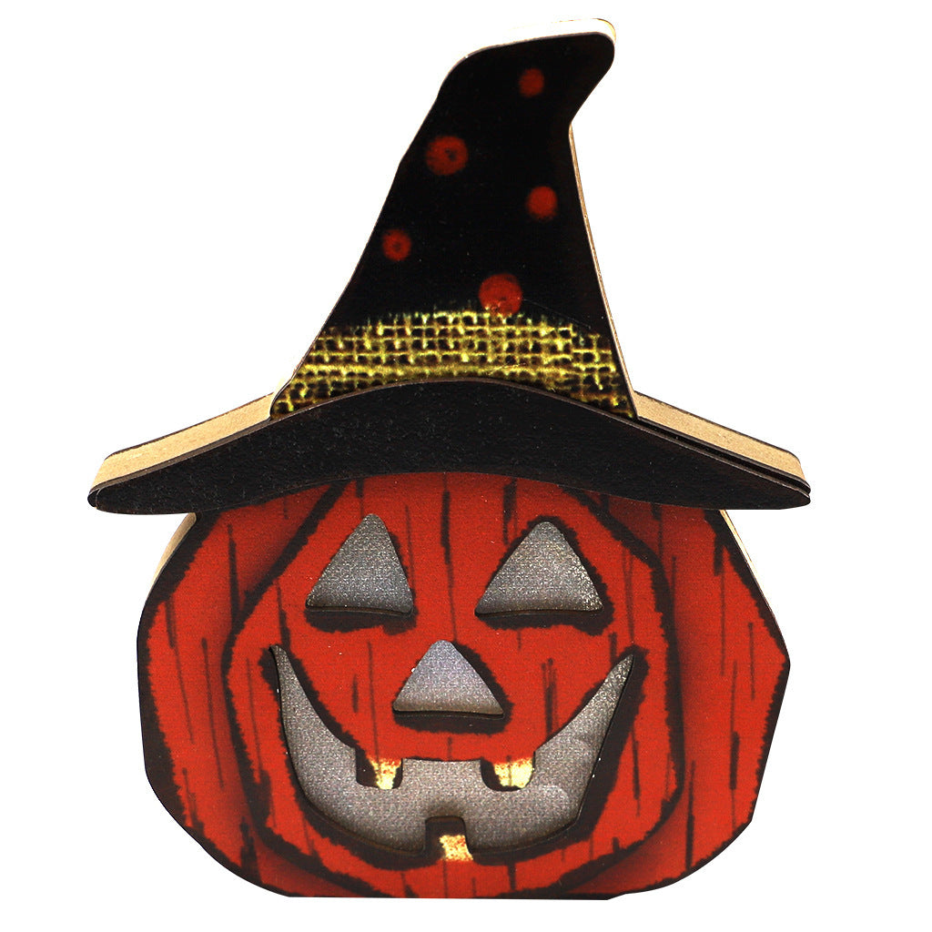 Halloween Wooden Pumpkin Skull and Black Cat Lamp Decorations-6