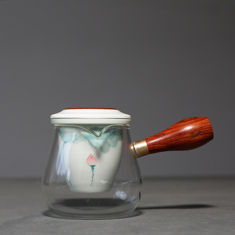 Glass Ceramic Teapot Hand Painted Pink Green Lotus Tea Infuser