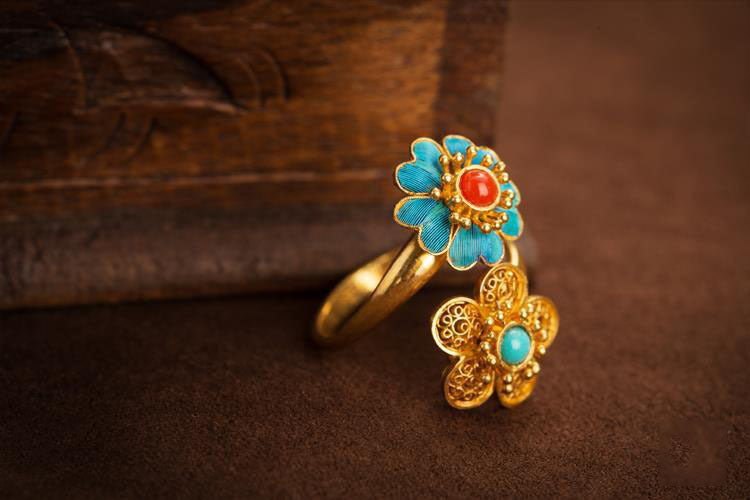 Natural Red Achat Ring Doppelblume Hetian Jade Frauenring Vintage Court Style Style