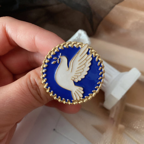 Vintage Literature Dove of Peace Enamel Oil Drop Brooch