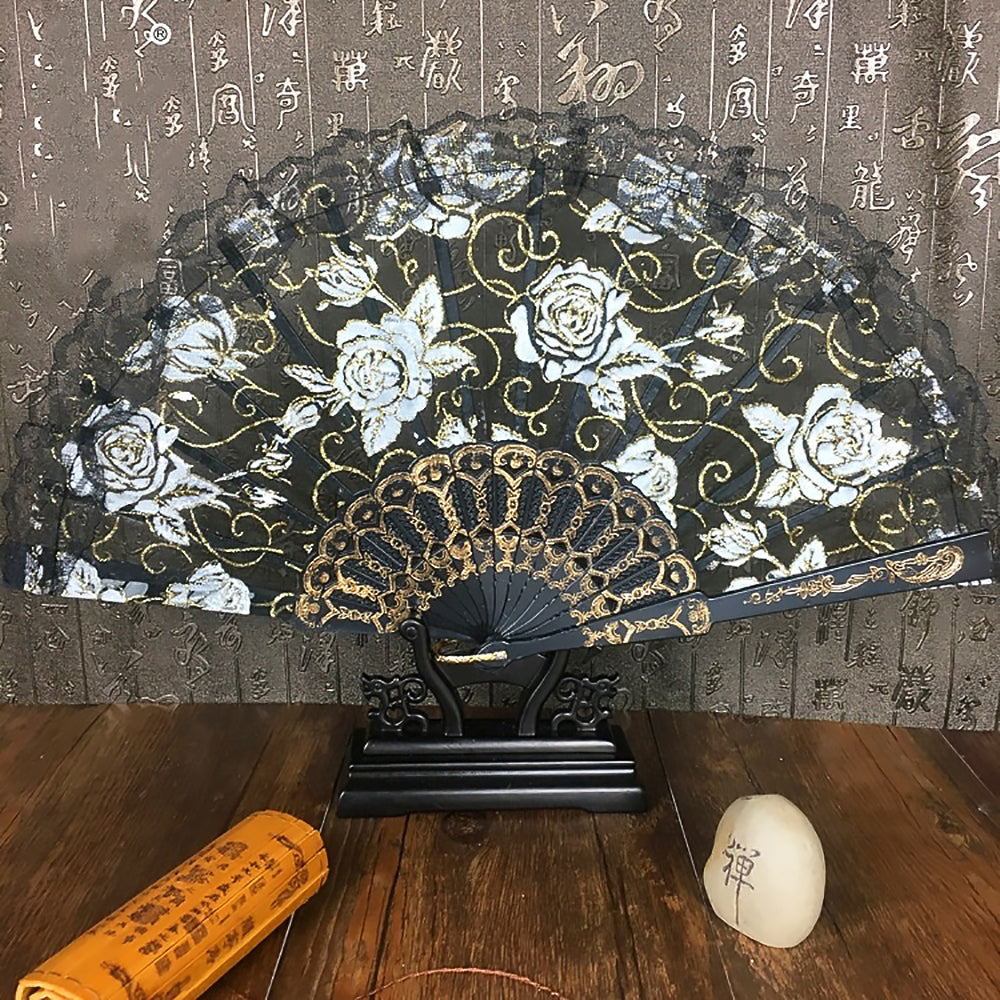 Chinese Lace Dance Fan in Classical Wing Chun Style with Bamboo Frame-1