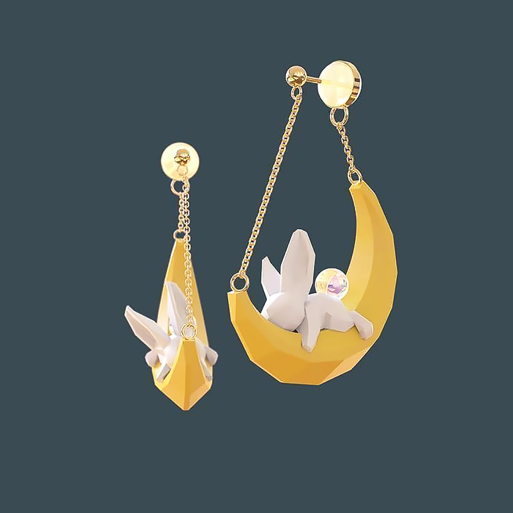 Moon Bunny Earrings 925 Silver Cute Earrings for Women-2