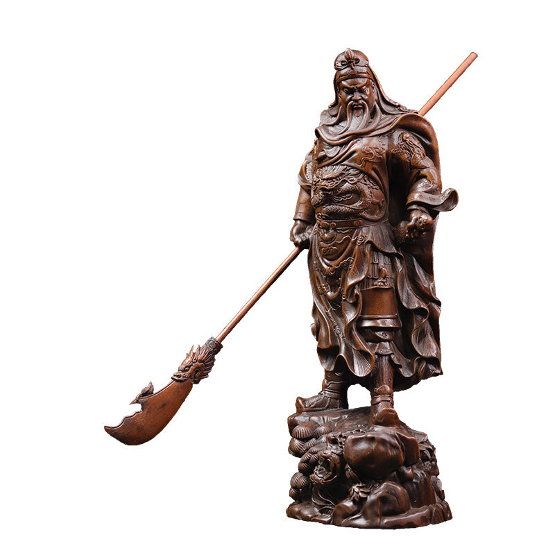 Gongwu God of Wealth Statue Boxwood schnitzt Guan Erye Antike Figur Ornamente