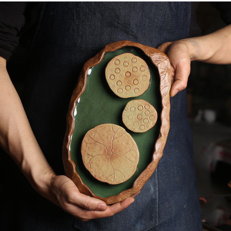 Lotus -Keramik -Topf -Lager Vintage kleine Mattenbasis -Tee Tablett