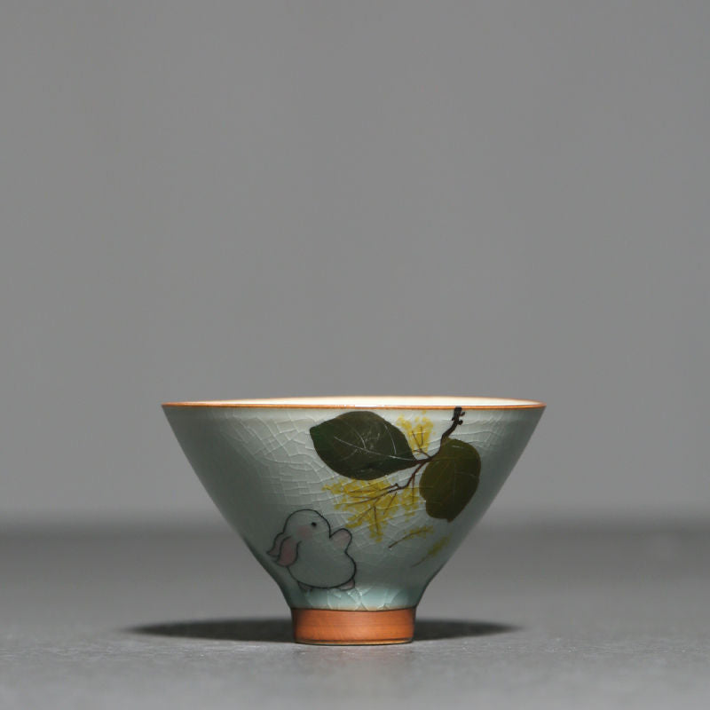 Ice Crack Hand Painted Rabbit Bamboo-hat Type Cup Underglaze Tea Cup-5