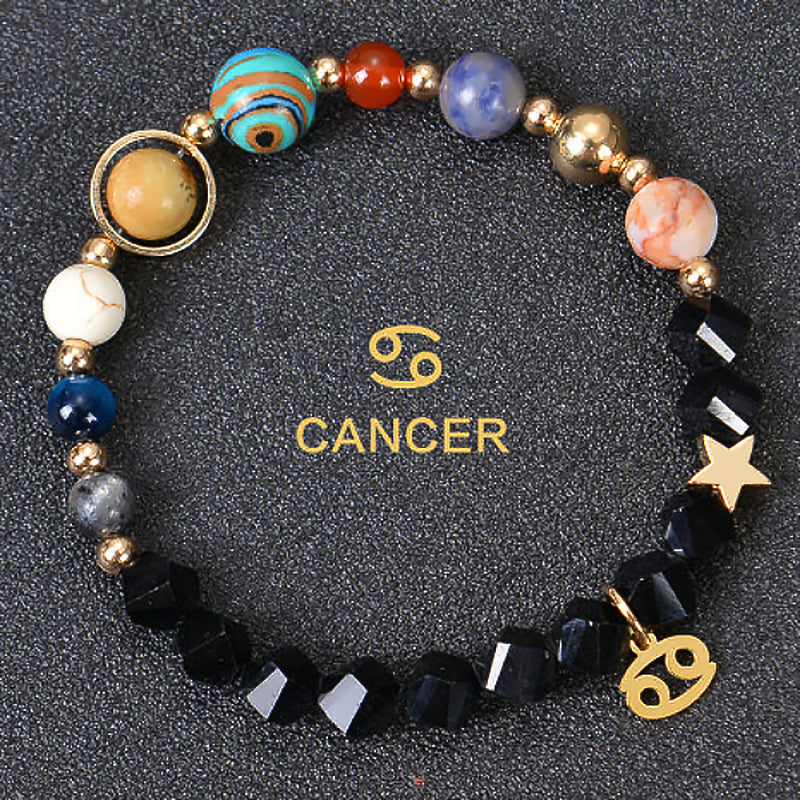 Twelve Constellations Zodiac Bracelet – Natural Stone & Planet Beads-4