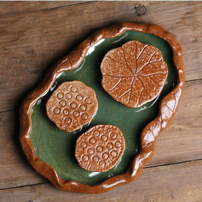 Lotus -Keramik -Topf -Lager Vintage kleine Mattenbasis -Tee Tablett