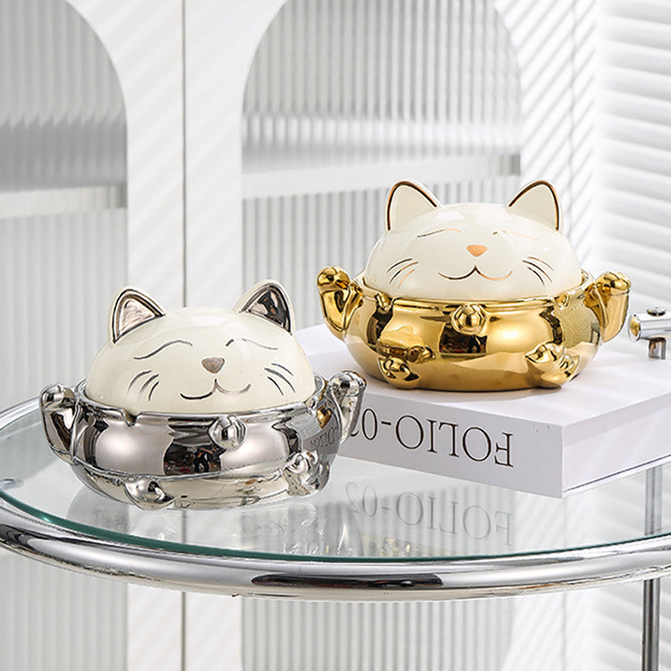 Lucky Cat Aschenbecher Wohnzimmer mit Deckel