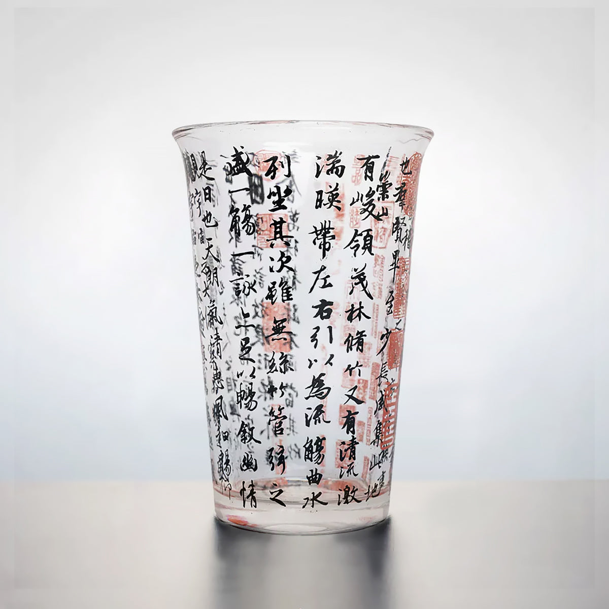 Chinese Calligraphy Glass Tea Cup 360ml Aesthetic Drinkware Lanting Xu Art Cup-7