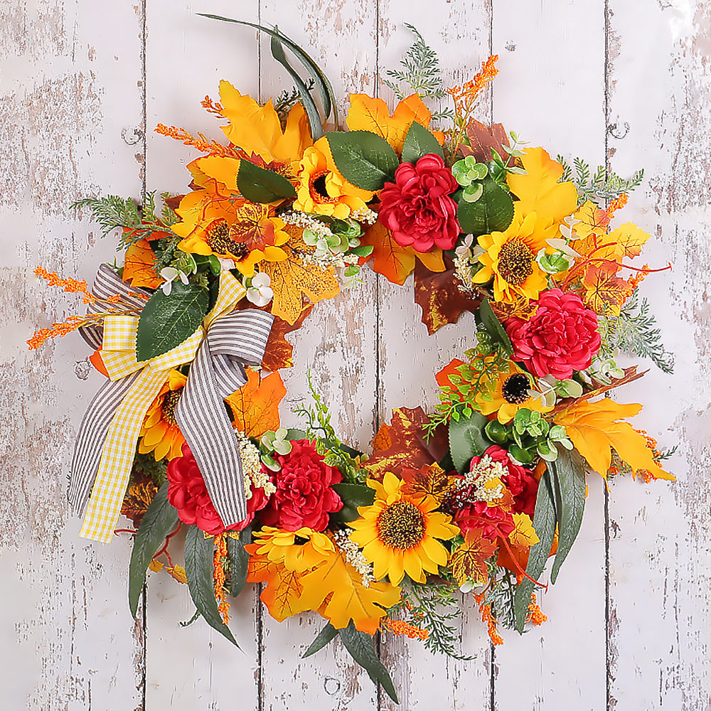 Thanksgiving Artificial Vine Wreath with Pumpkins and Maple Leaves-2