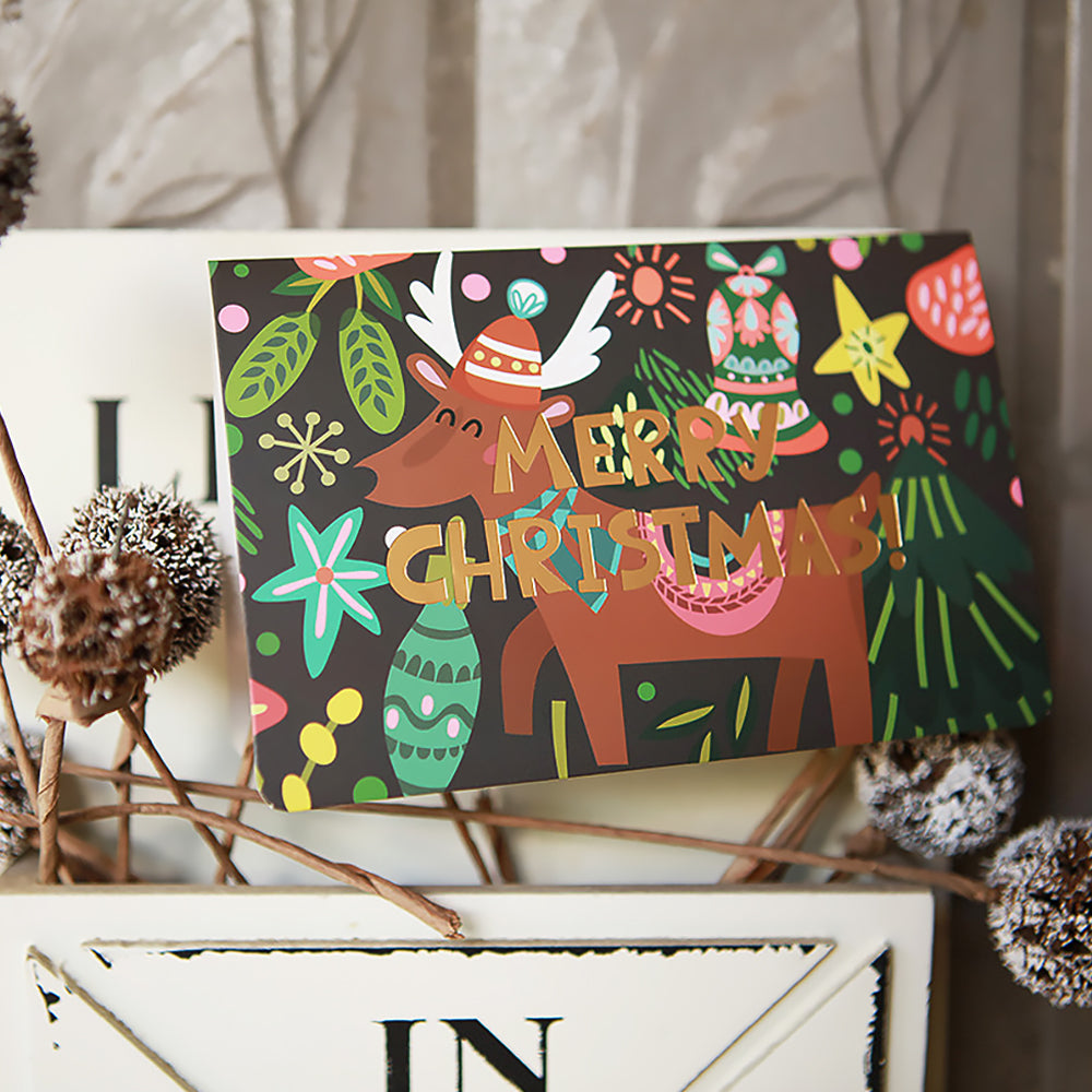 Christmas Wishes Greeting Card – Gift Box, Tree & Elk Designs-1