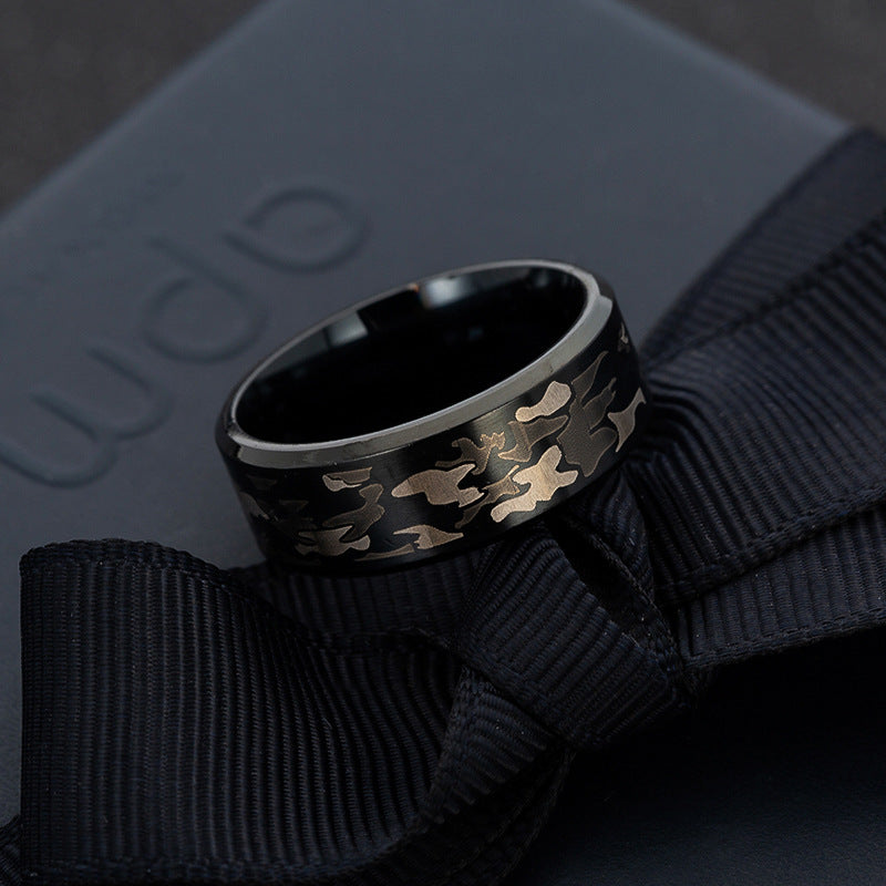 Camouflage Three-color Ring Military Fan Titanium Steel Jewelry