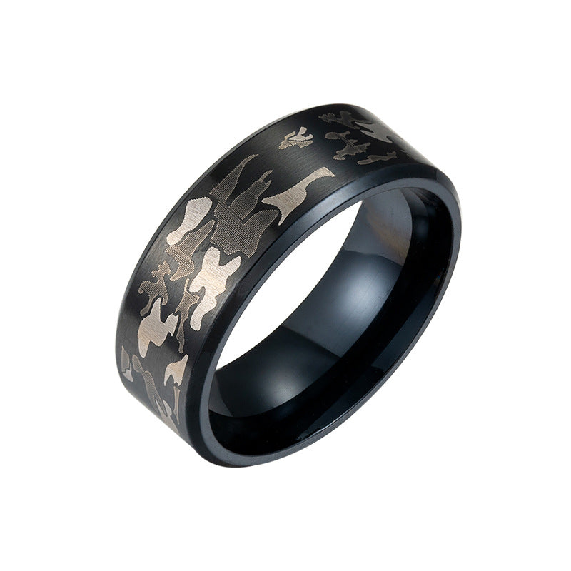 Camouflage Three-color Ring Military Fan Titanium Steel Jewelry