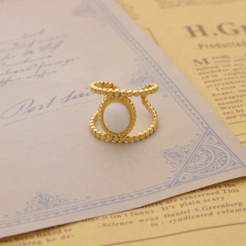 Mode vegetarischer Ring mit weißem Jade -Temperament Index Finger Ring