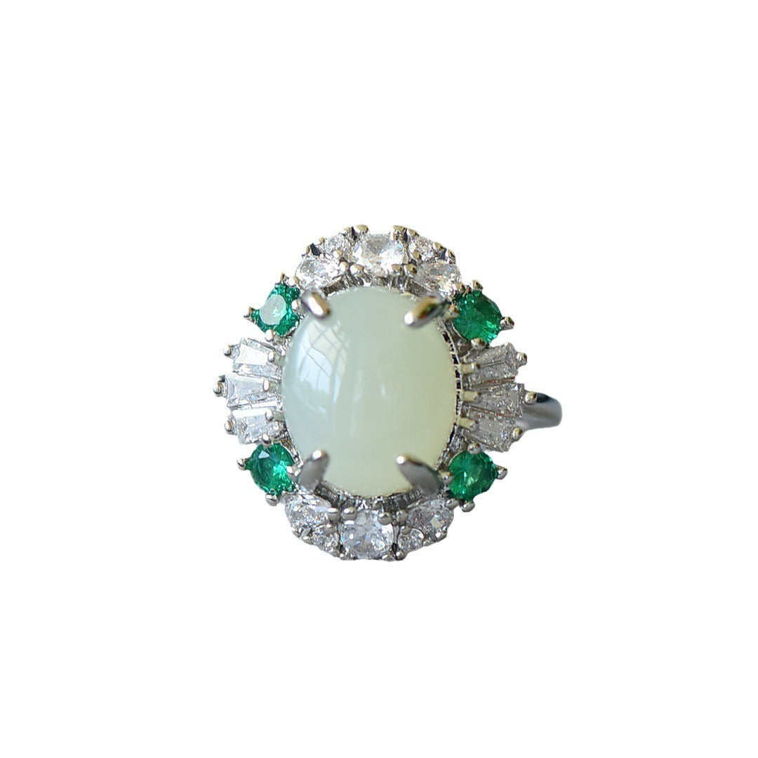 925 Silver White Jade Cabochon Ring Birthday Gift for Wife-6