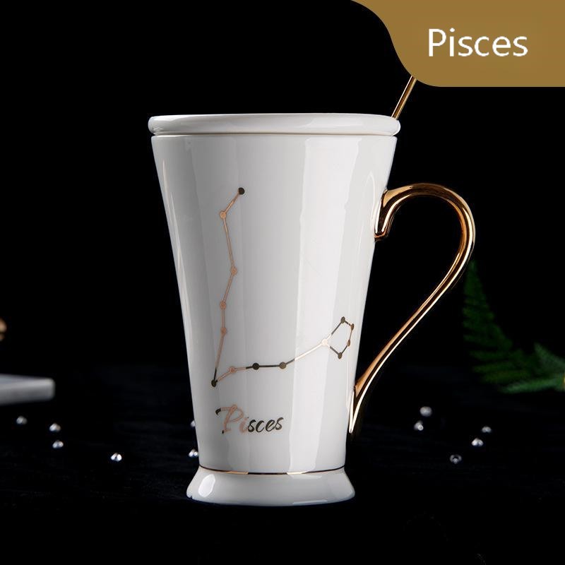 Zodiac Ceramic Mug with Lid & Spoon – 12 Constellations