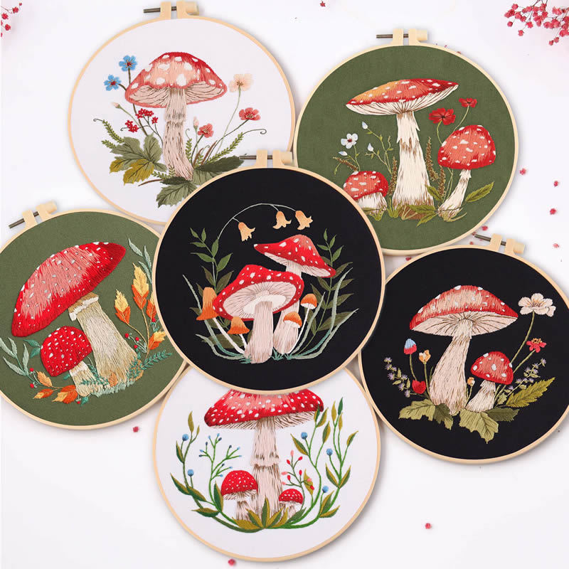 Mushroom Pattern Series Small Fresh Handmade Embroidery Material Kit Set-