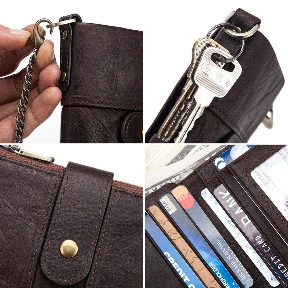 RFID blocking leather wallet with zipper and card slots