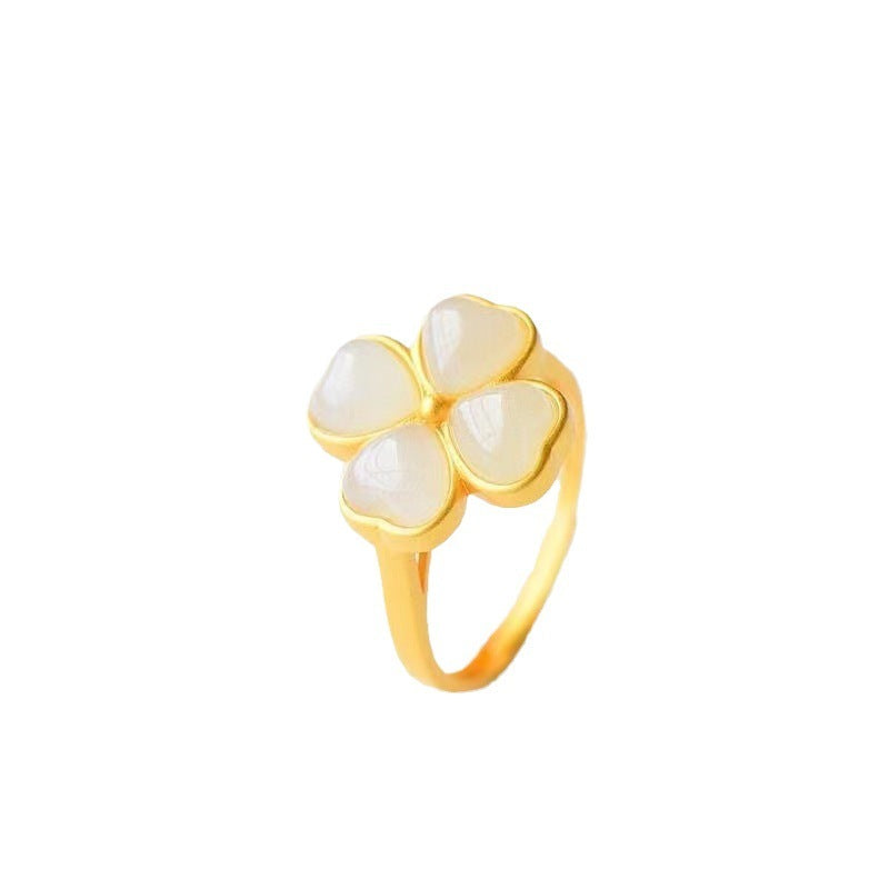 Four-Leaf Clover Jade Fashion Retro Minority Ring