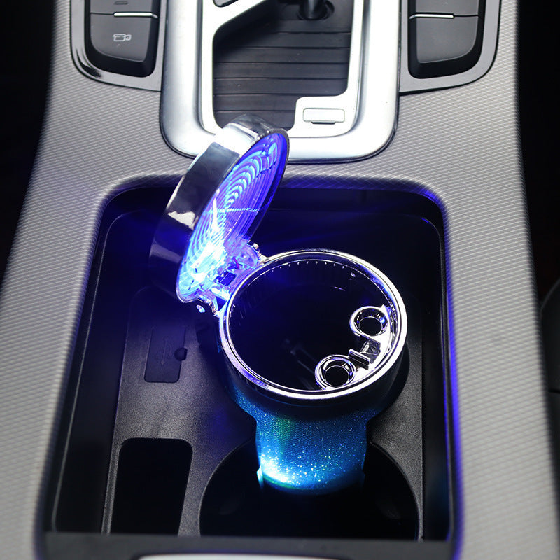 Car Ashtray With LED Light RGB Ambient Light Tray Container Trash Can Cool Car Accessories