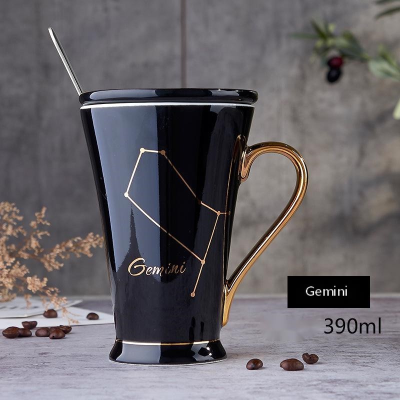 Zodiac Ceramic Mug with Lid & Spoon – 12 Constellations