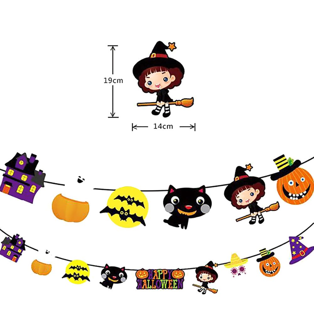 Halloween Bunting Banner Party Decorations with Bat Ghost Witch Pumpkin Cat Designs-8