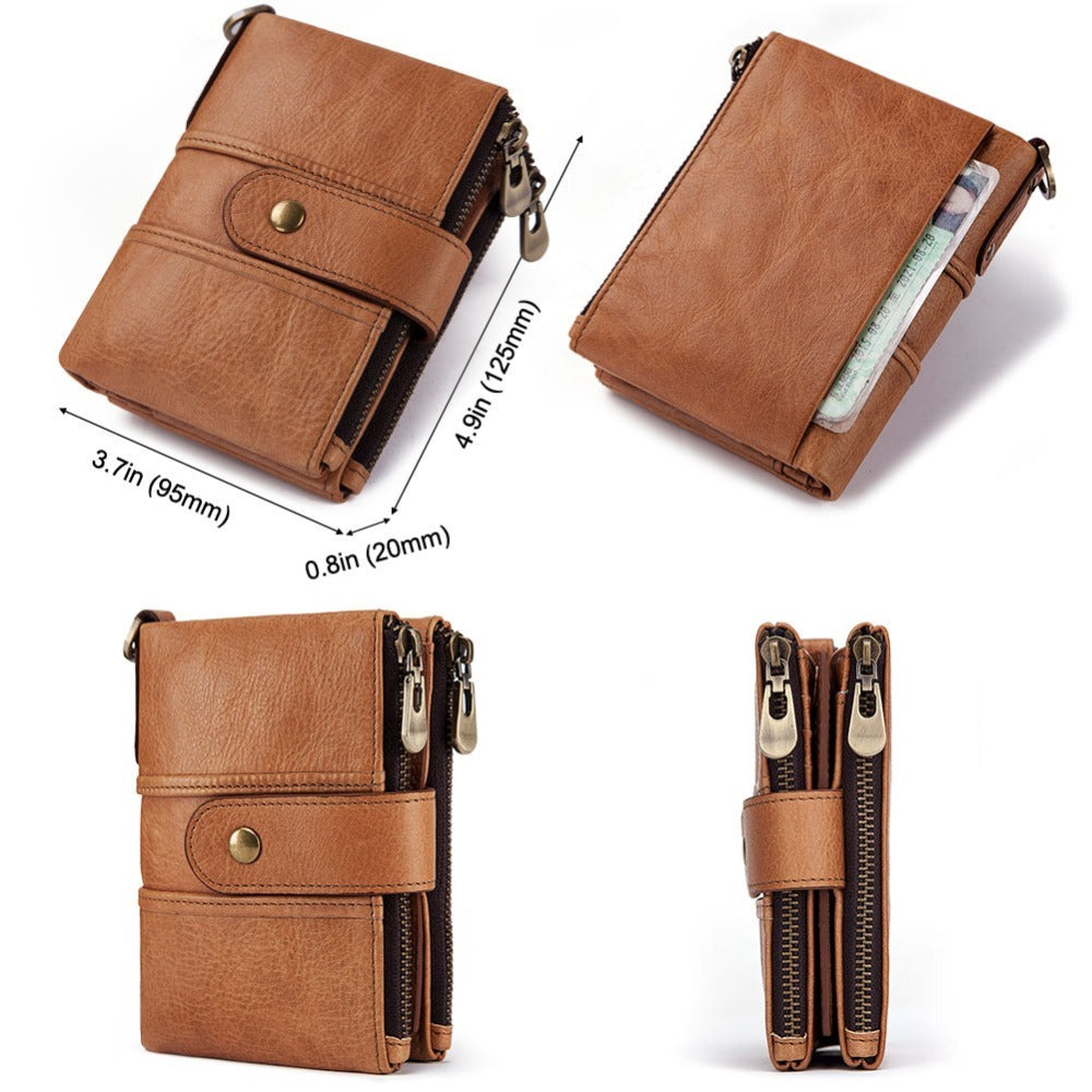 RFID blocking leather wallet with zipper and card slots