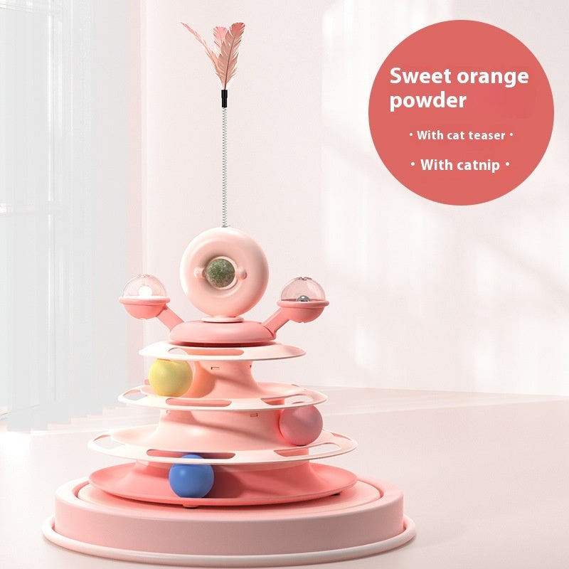 Haustierspielzeug 4 Ebenen Turm Drehteller Roller Bälle Katzenspielzeug Intelligenztraining Heimtierbedarf