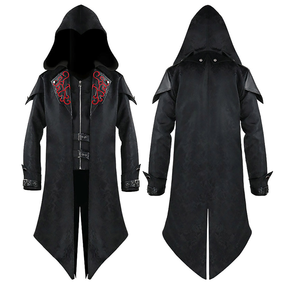 Halloween Vintage Patchwork Hooded Coat Slim Fit-3