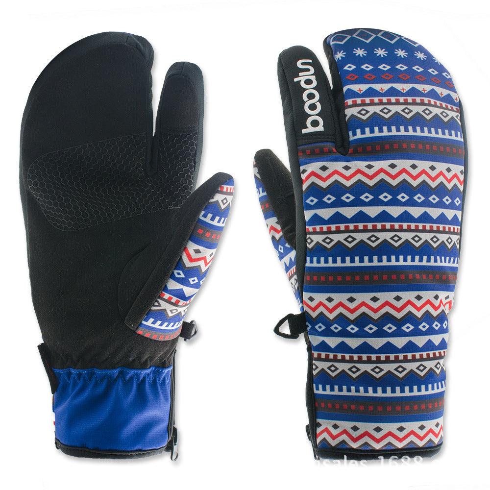 Ski Gloves Outdoor Skiing Three-finger Warm Gloves