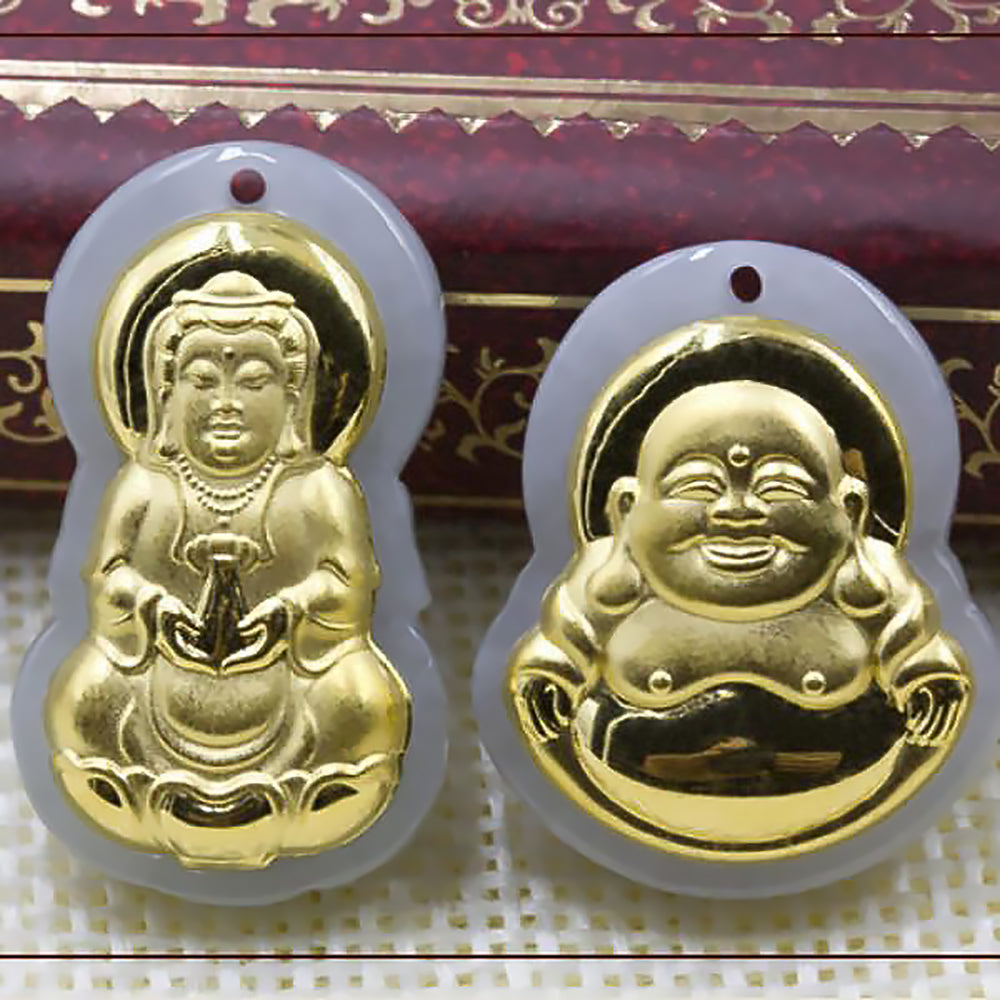 Gold Inlaid Jade Pendant