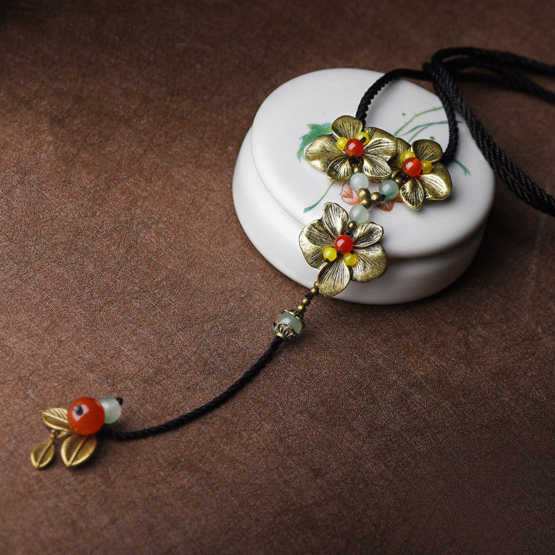 Langes Bronze -Achat -Halskette im ethnischen Stil