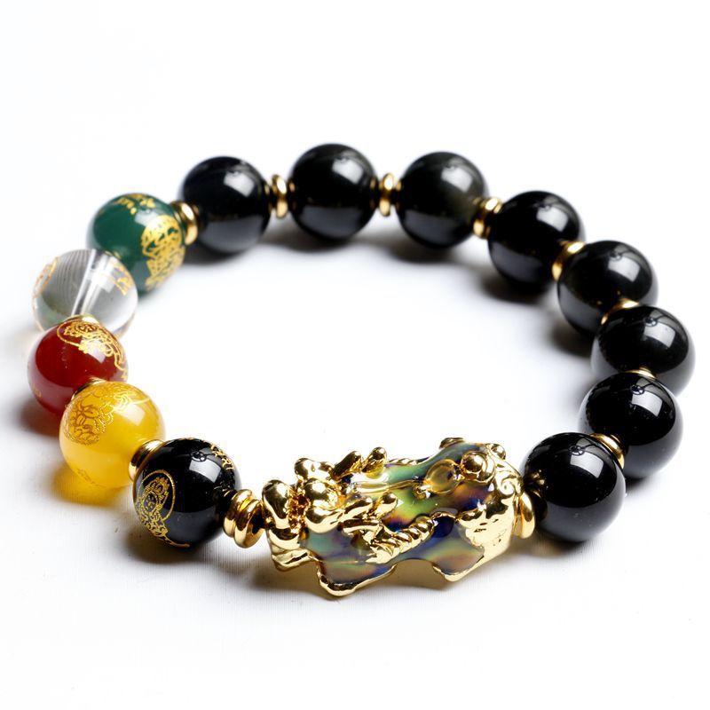 Natural Obsidian Pixiu Five Way God of Wealth Bracelet