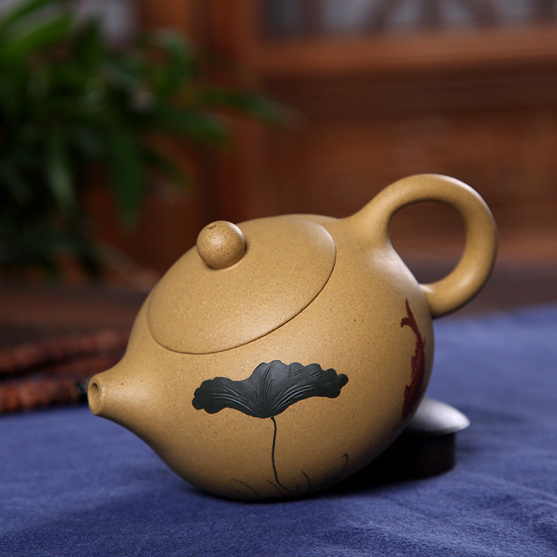 Hand-painted Lotus Leaf Koi Clay Ceramic Teapot