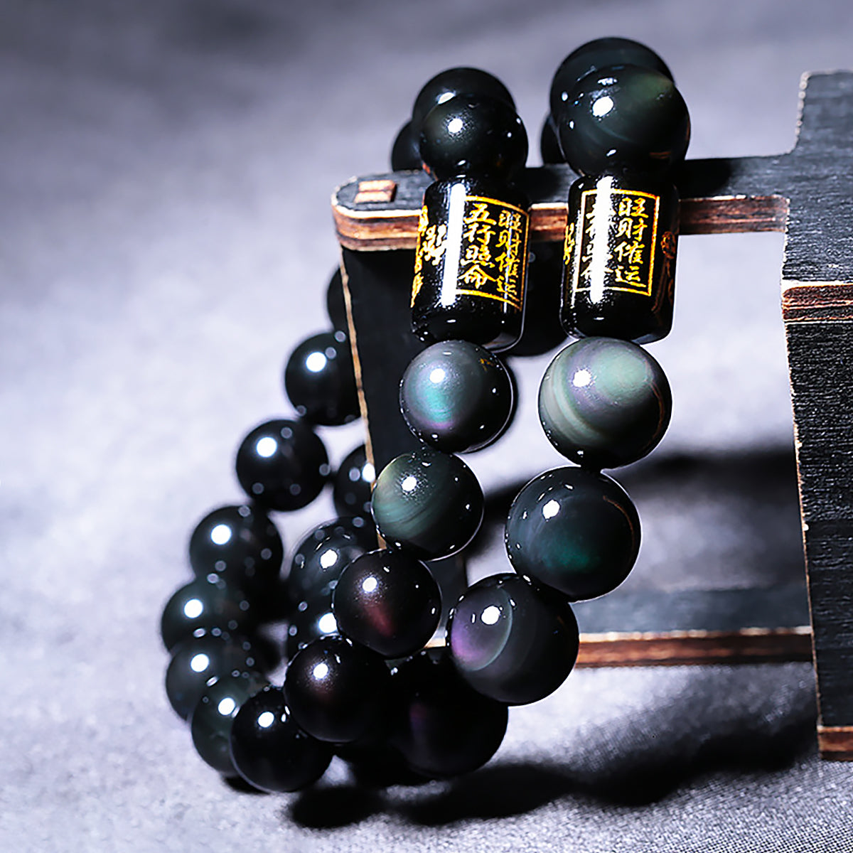 Rainbow Eye Obsidian Bracelet Natural Black Crystal Bead Bracelet-1