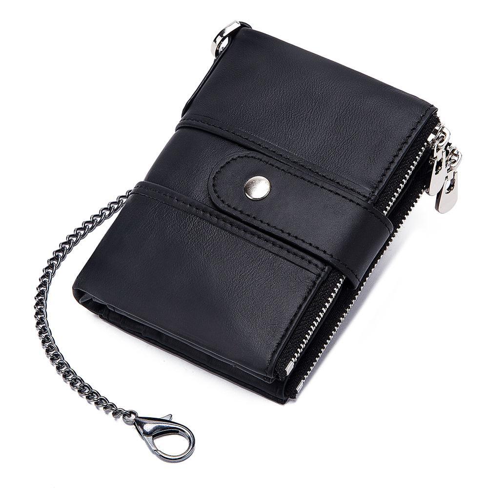 RFID blocking leather wallet with zipper and card slots