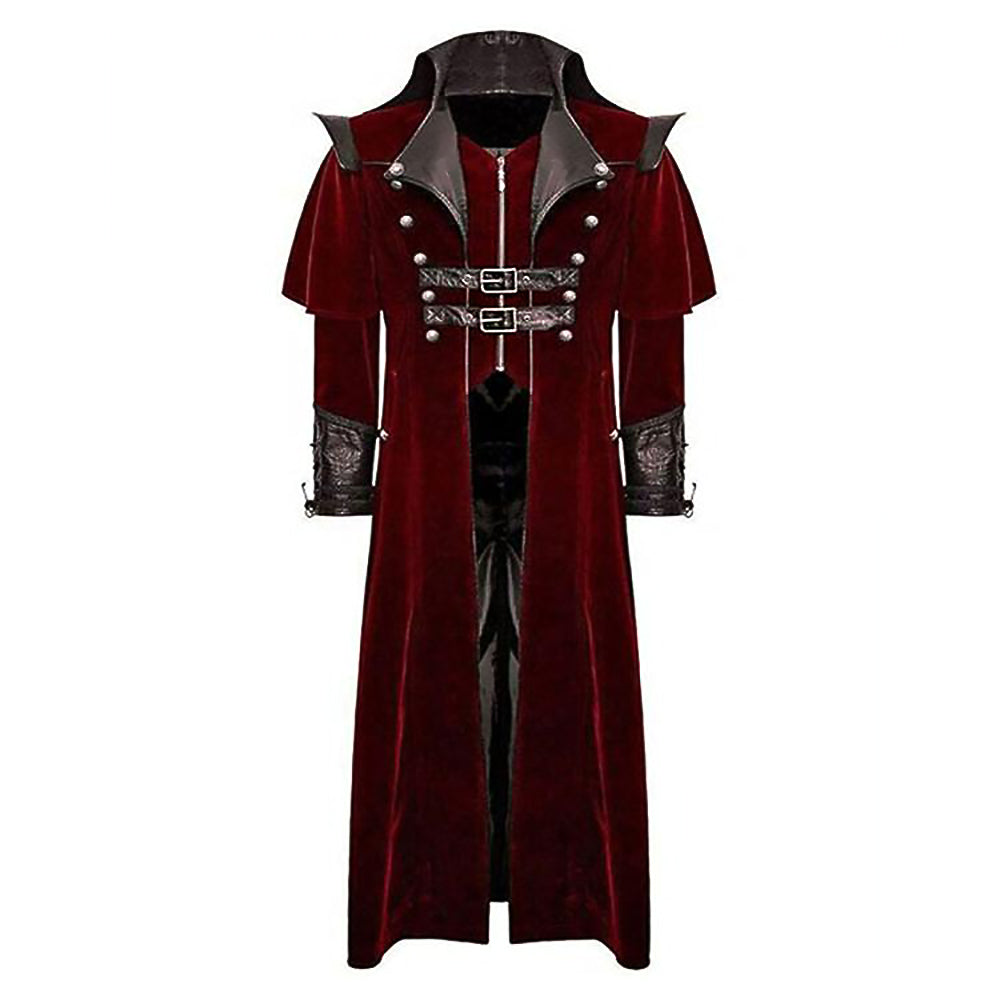 Halloween Vintage Patchwork Hooded Coat Slim Fit-4