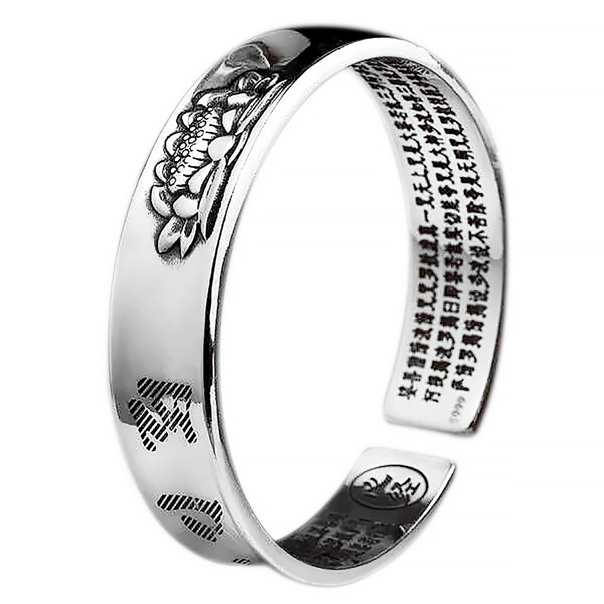Lotus S999 Silver Bangle Mantra Open Cuff Bracelet-5